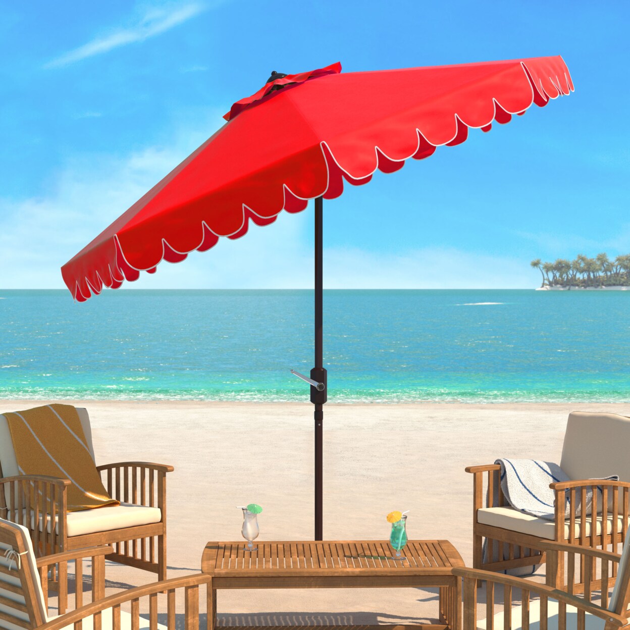 Safavieh Outdoor Collection Venice Single Scallop 9-Foot Tilt Umbrella Red/White