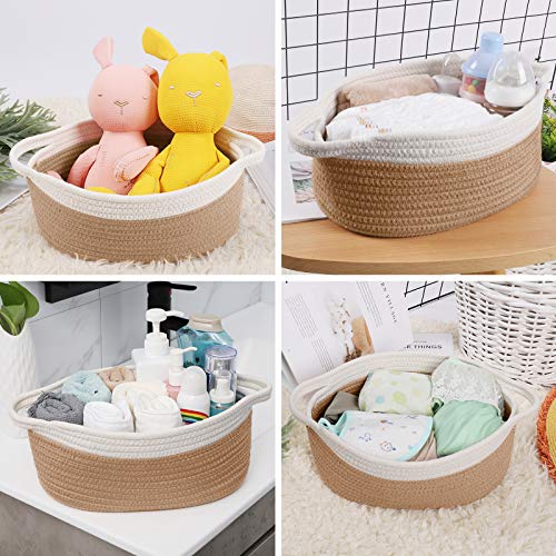 ABenkle Cute Small Woven Basket with Handles, 12x 8 x 5 Rope Room Shelf  Storage Basket Chest Box for Cat and Dog Toys, Empty Decorative Gift 