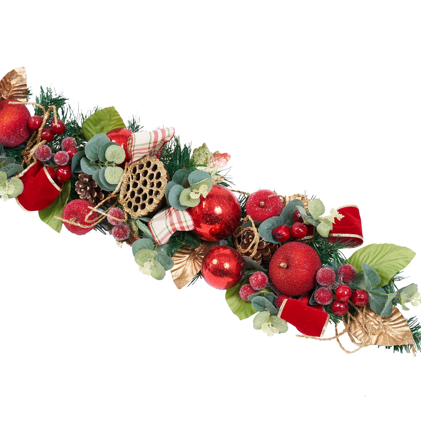 Red, Gold, Blue, Green Poinsettia, Magnolia Garland (Unlit)