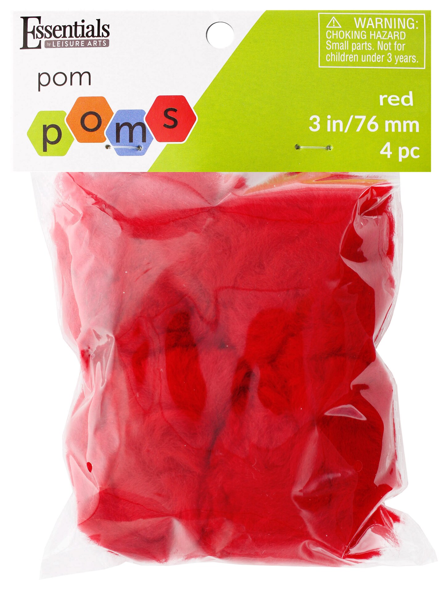 Essentials by Leisure Arts Pom Poms, Red -3&#x22;, 4 Pieces per Pack