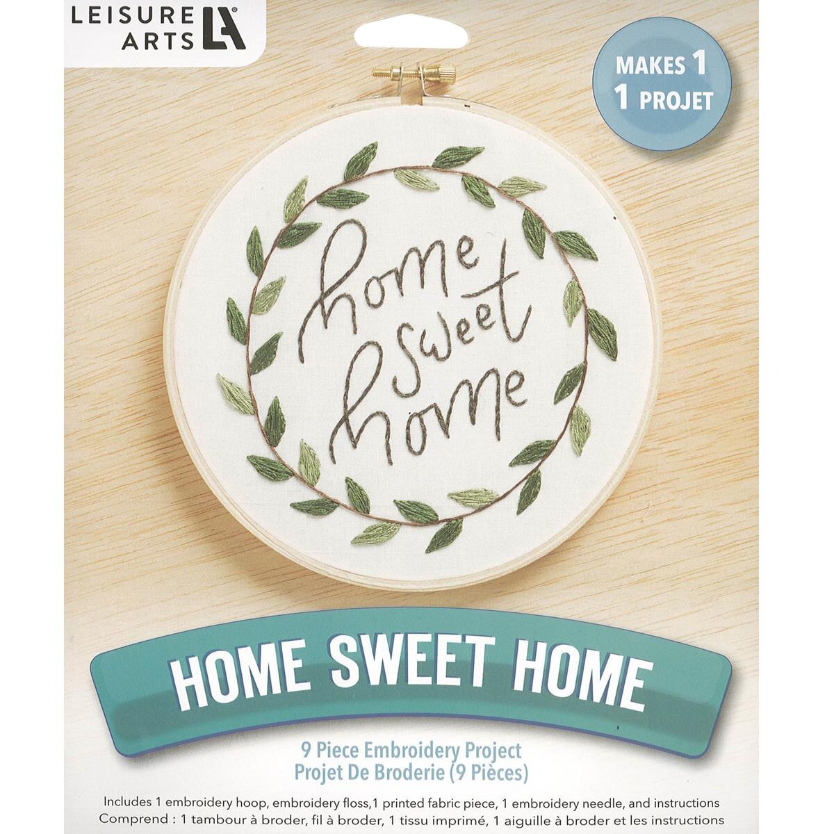 Leisure Arts Embroidery Kit 6&#x22; Home Sweet Home - embroidery kit for beginners - embroidery kit for adults - cross stitch kits - cross stitch kits for beginners - embroidery patterns