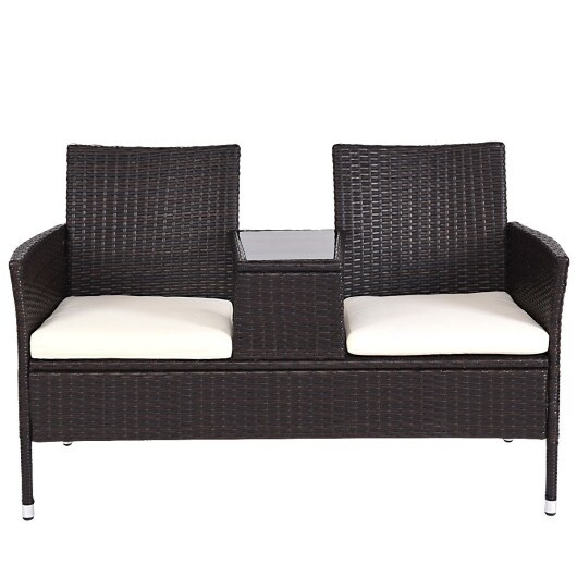 Outdoor Patio Rattan Cushioned Chat Set