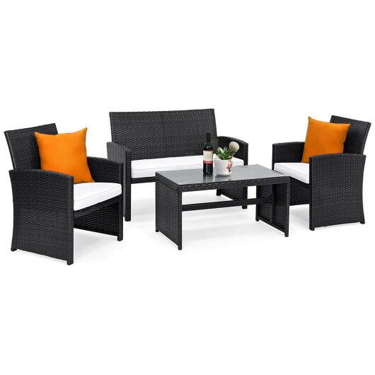 4 PCS Patio Garden Wicker Rattan Cushioned Sofa Set