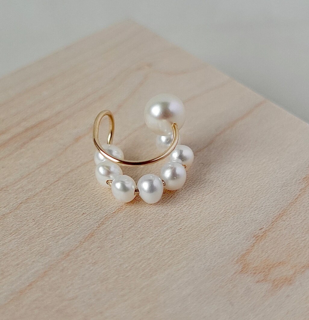 Freshwater Pearl Ear Cuff | Real Pearl Double Ear Cuff