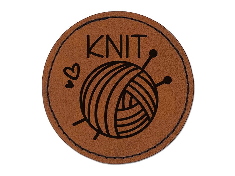 Ball Of Yarn Knit Knitting Round Iron-On Engraved Faux Leather Patch Applique - 2.5&#x22;