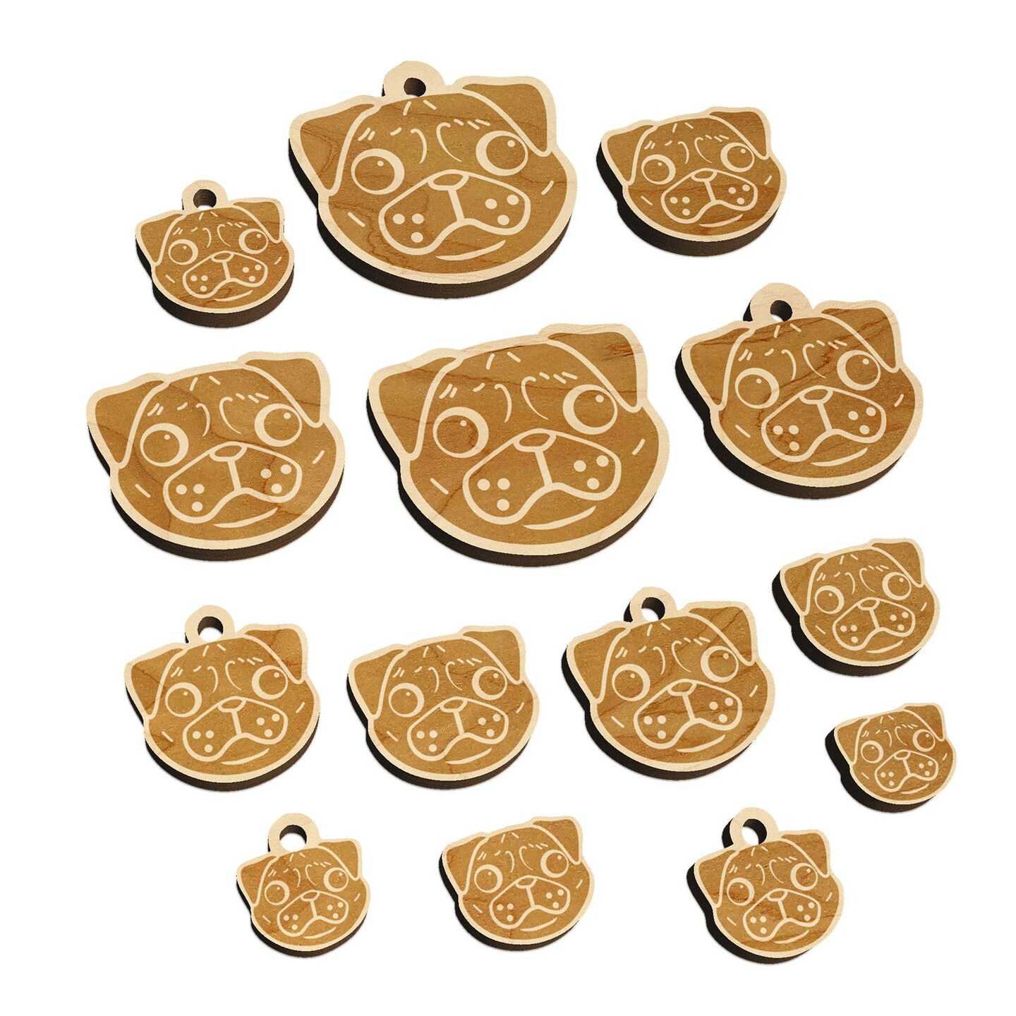 Pug Face Mini Wood Shape Charms Jewelry DIY Craft