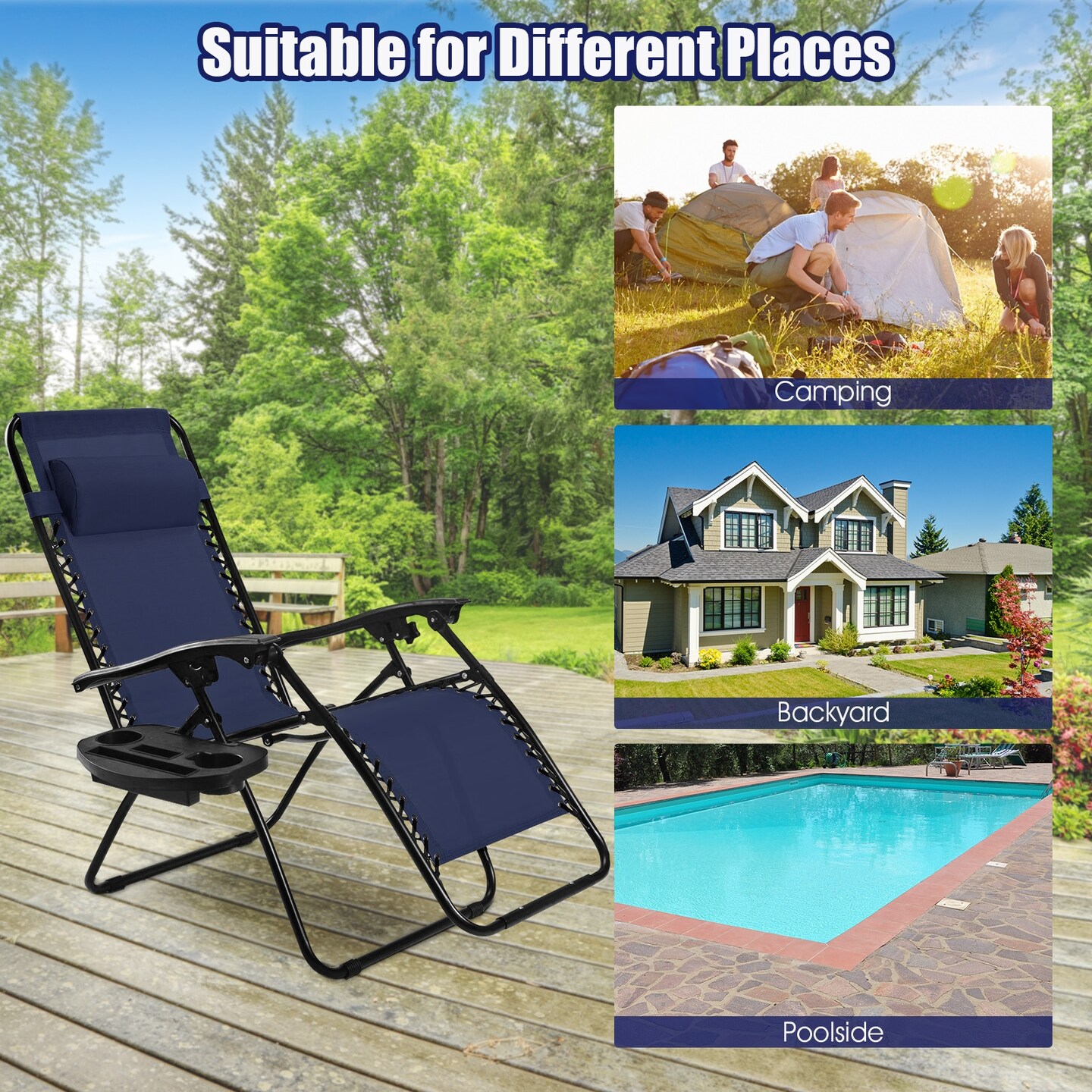 2 Pieces Folding Recliner Zero Gravity Lounge Chair