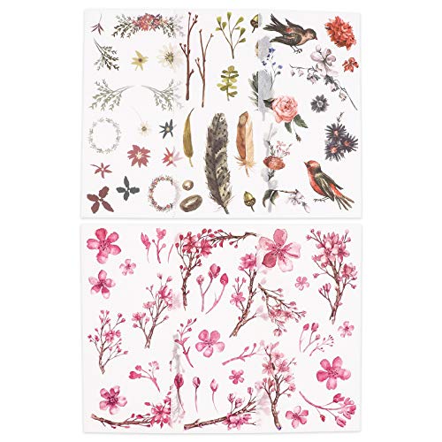Knaid Watercolor Birds and Flowers Stickers Set - Decorative Sticker for Scrapbooking, Kid DIY Arts Crafts, Album, Bullet Journaling, Junk Journal, Planners, Calendars and Notebook