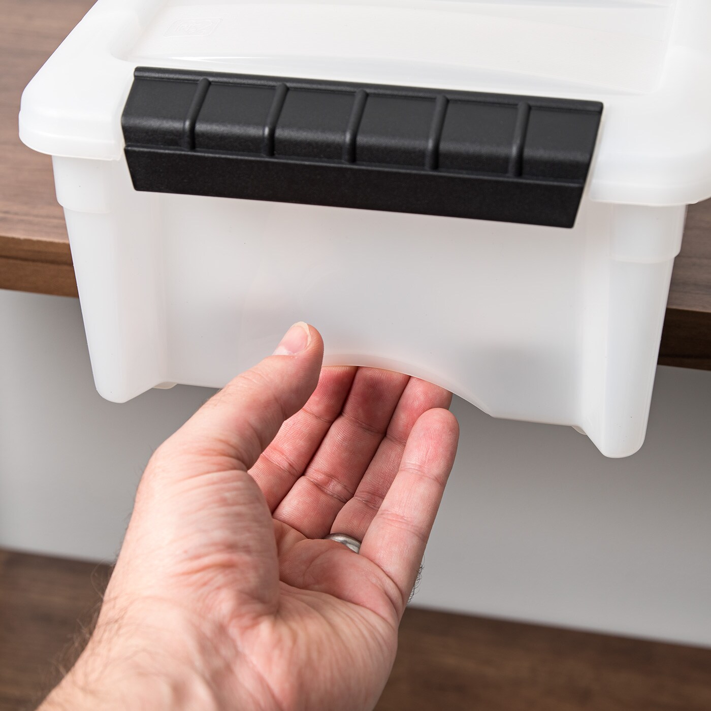 IRIS USA 6 Qt Stackable Plastic Storage Bins with Lids, 10 Pack, Made in USA - Discreet Organizing Solution, Latches, Durable Nestable Containers, Secure Pull Handle - Pearl