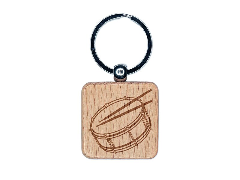 Snare Drum Percussion Musical Instrument Engraved Wood Square Keychain
