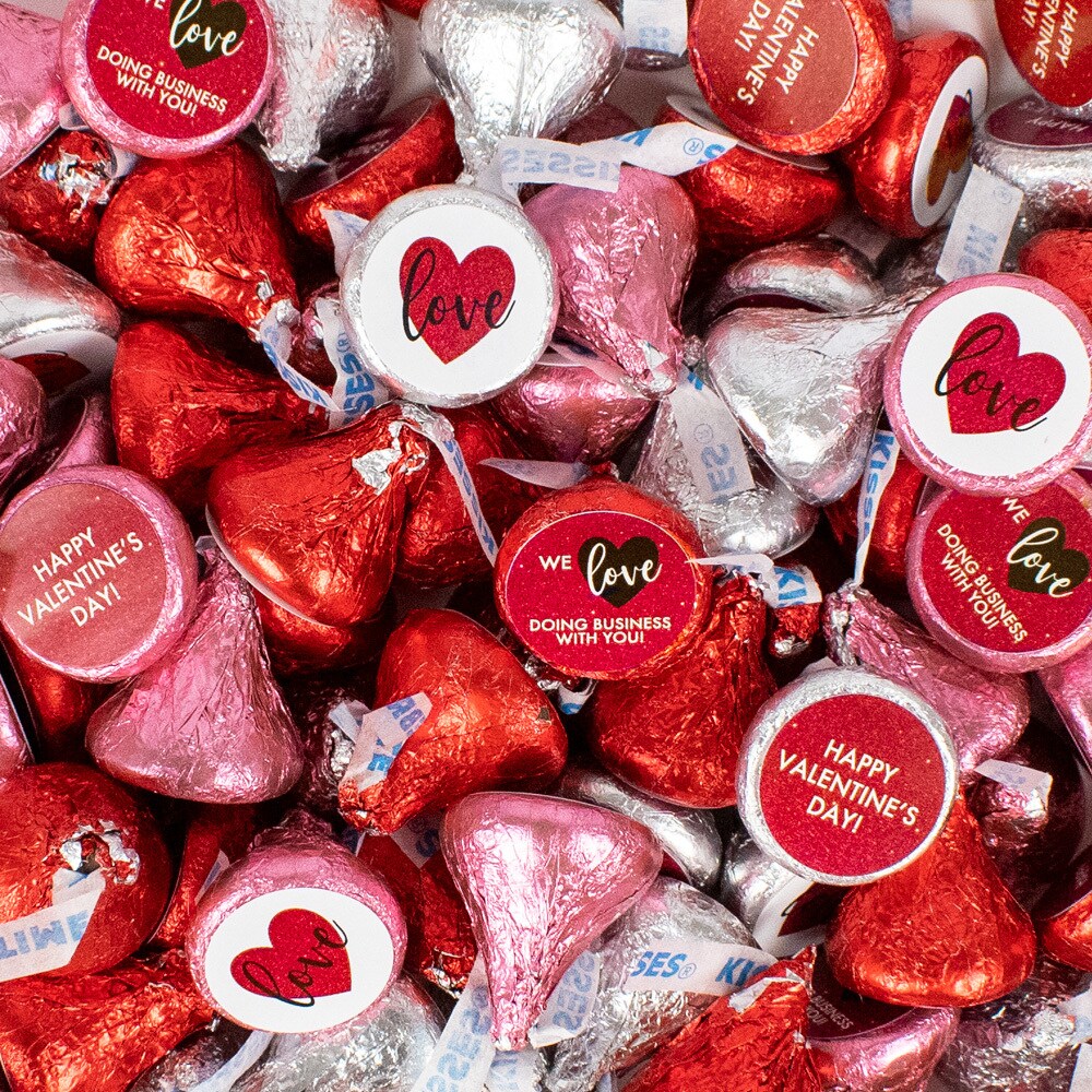 100 Pcs Valentine&#x27;s Day Candy Red Hershey&#x27;s Kisses Milk Chocolate (1lb, Approx. 100 Pcs) - Business Thank You - By Just Candy