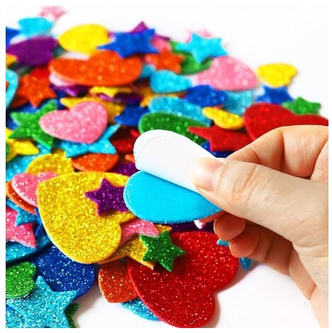 450 pieces colorful glitter foam stickers Self Adhesive Stars Mini Heart Shapes Glitter Stickers