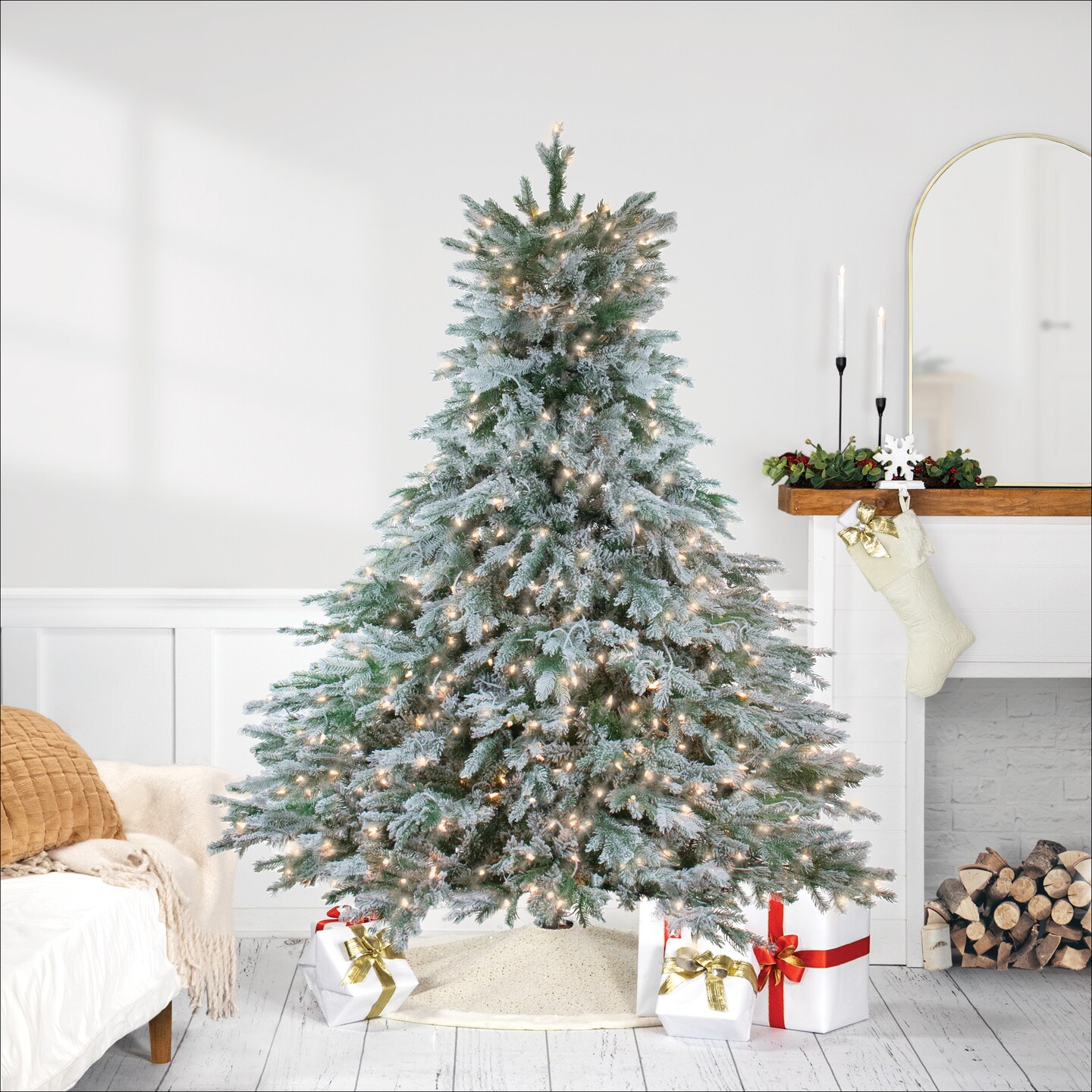 Northlight Real Touch™️ Pre-Lit Full Flocked Jasper Balsam Fir Artificial Christmas Tree - 6.5' - Clear Lights