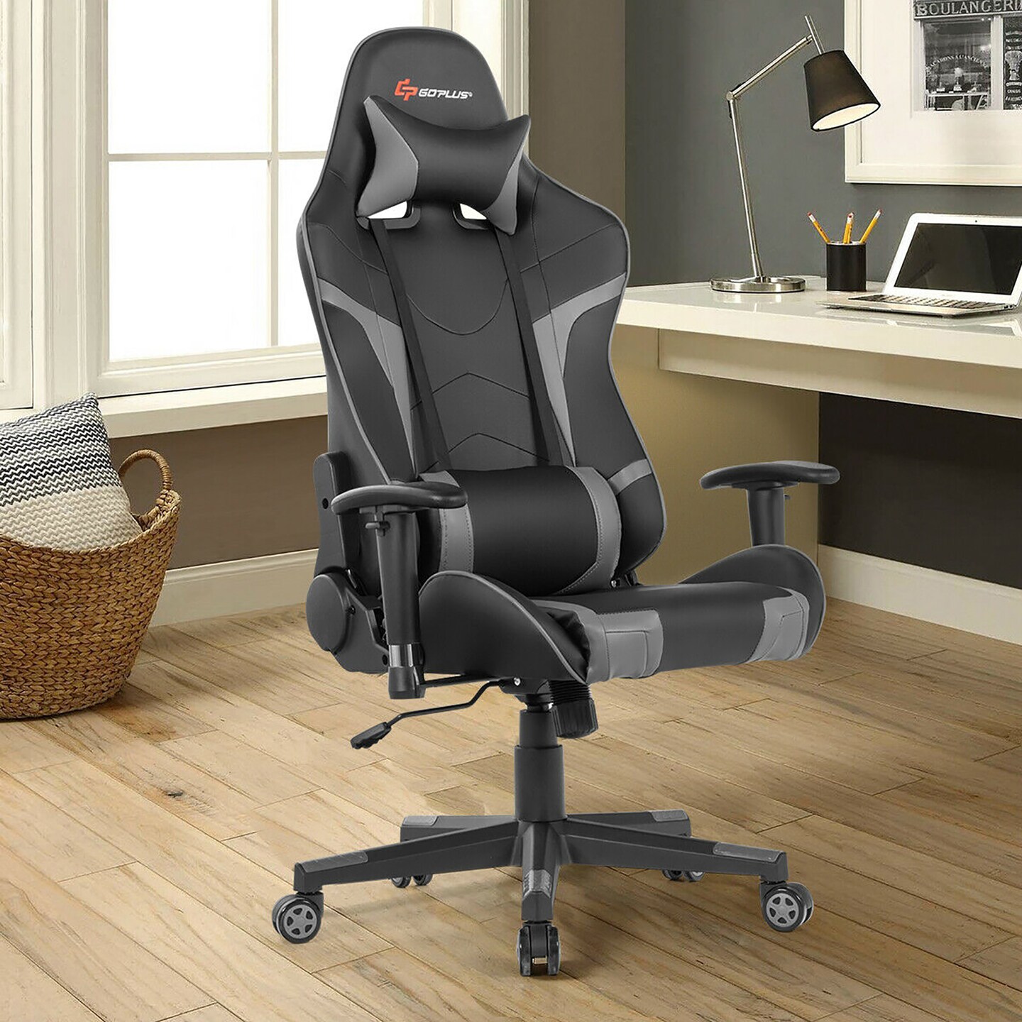 Goplus Massage Gaming Chair Reclining Swivel Racing Office Chair w/Lumbar Support
