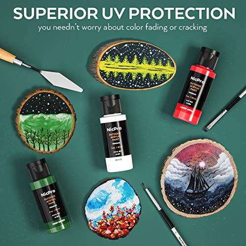 32 Colors Outdoor Acrylic Paint Bulk with Brush and Sponge, Knife, Non-Toxic Paint for Multi-surface Rock, Wood, Fabric, Leather, Crafts, Canvas, Shoes and Wall Painting