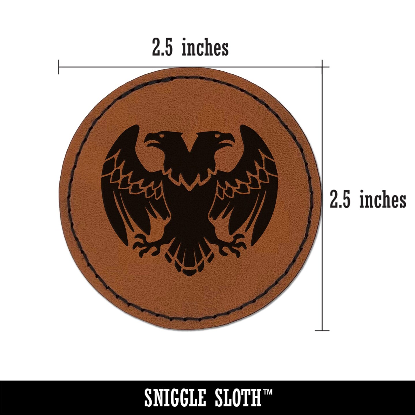 Double Headed Eagle Heraldry Round Iron-On Engraved Faux Leather Patch Applique - 2.5&#x22;