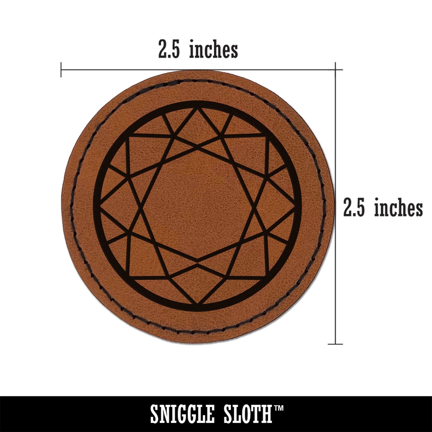 Round Gem Diamond Cut Jewelry Round Iron-On Engraved Faux Leather Patch Applique - 2.5&#x22;