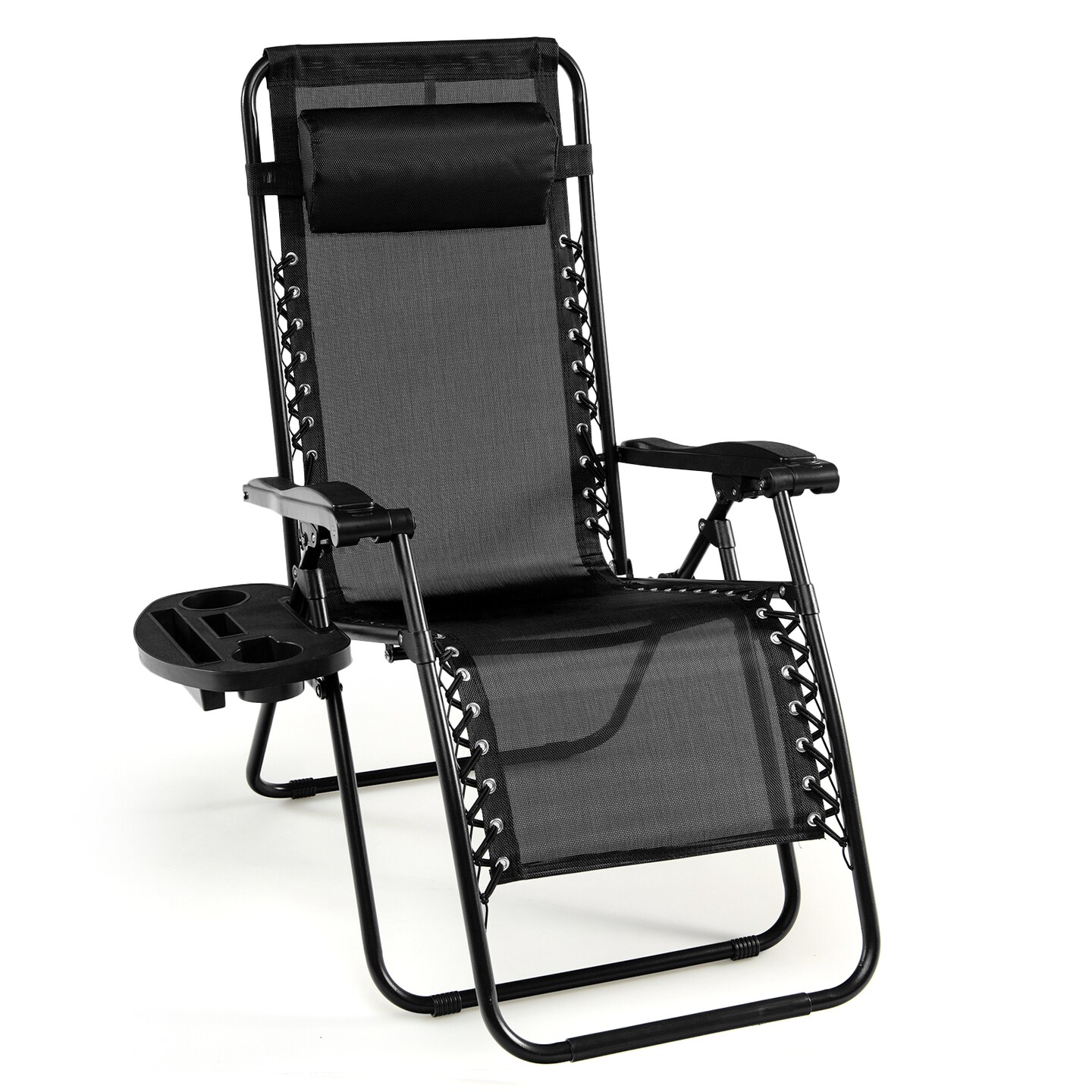 Outdoor Folding Zero Gravity Reclining Lounge Chair with Utility Tray