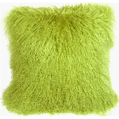 Pillow Decor   - Mongolian Sheepskin Green Throw Pillow