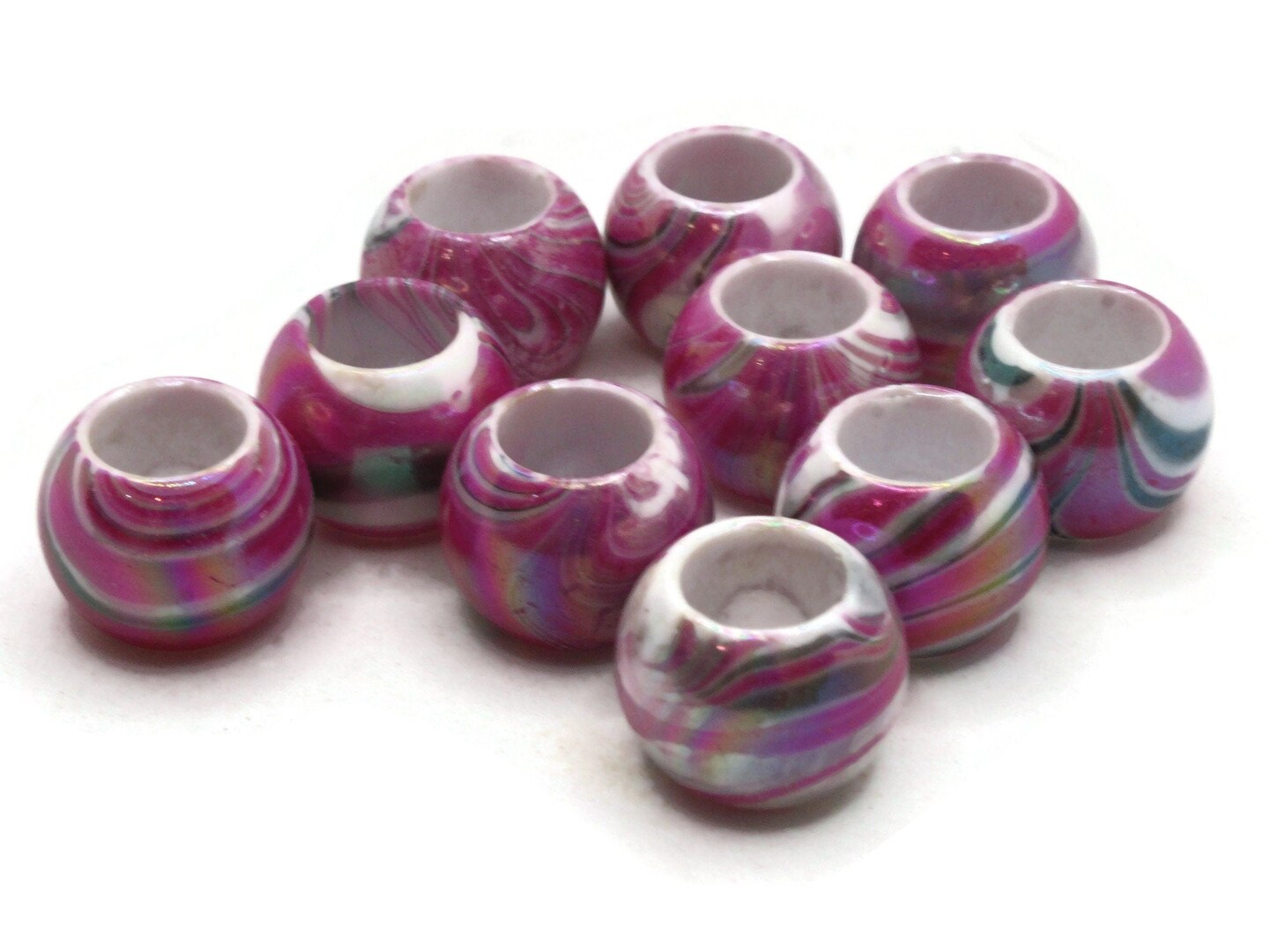 10 17mm Large Hole Macrame Hot Pink Marbleized Round Plastic Beads