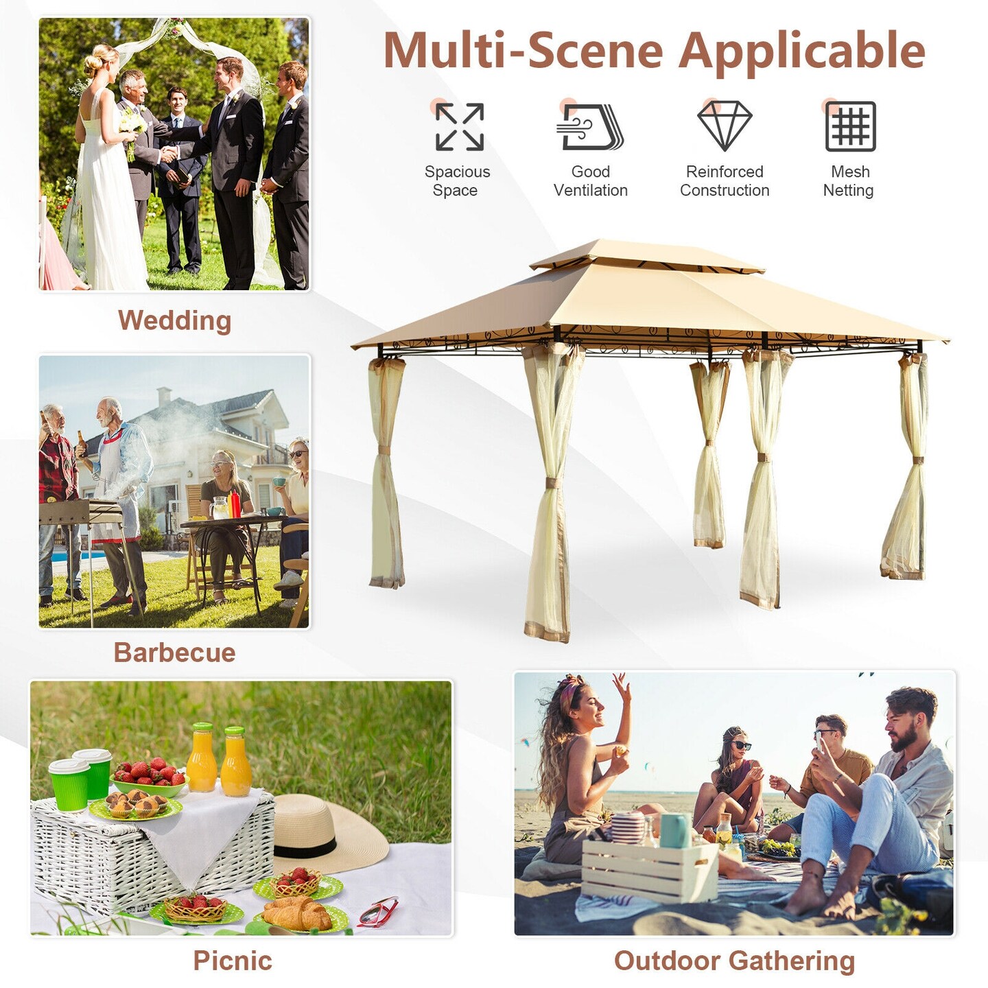 Tent Canopy Shelter with Removable Netting Sidewall