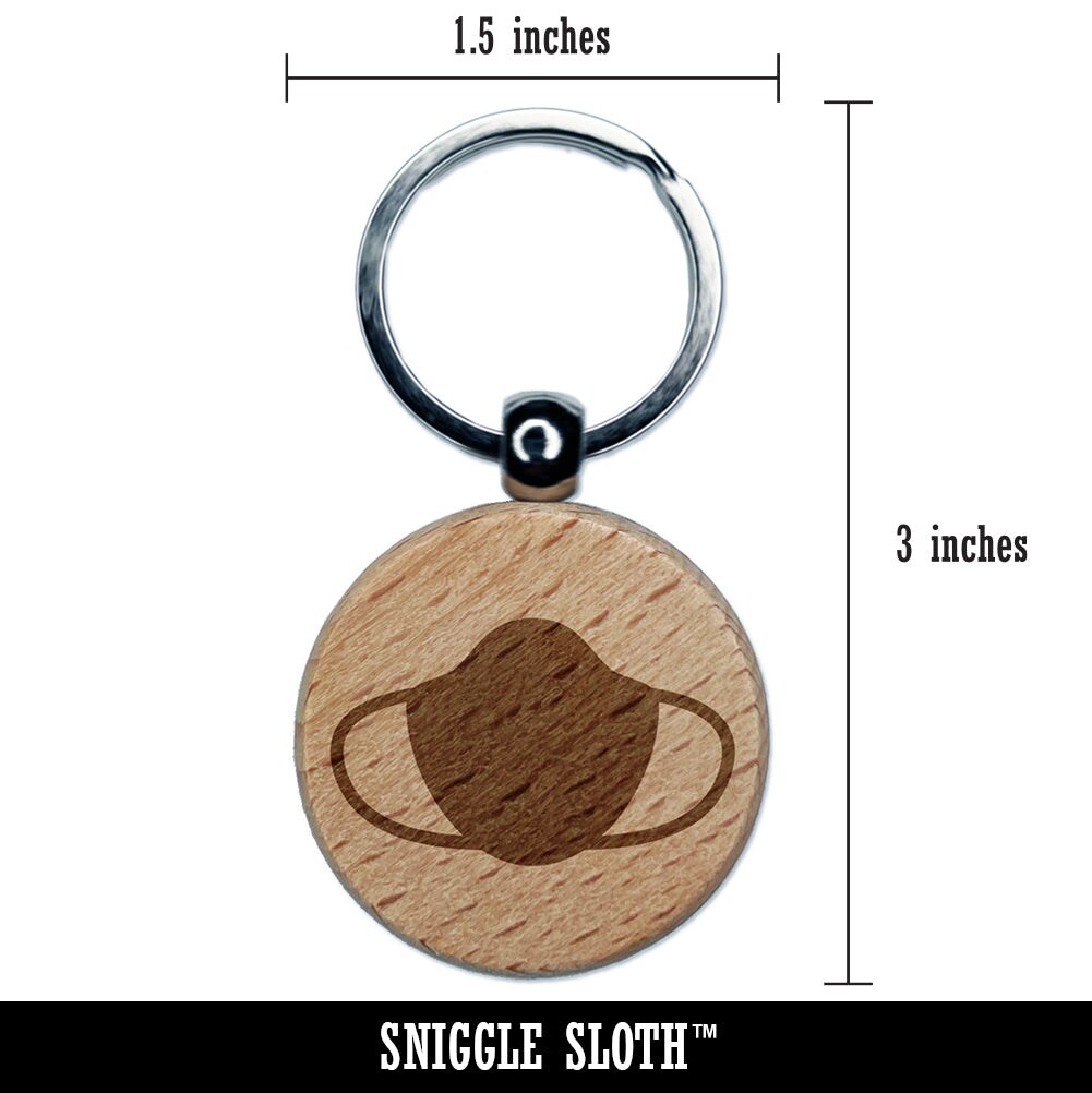 Face Mask Icon Solid Engraved Wood Round Keychain Tag Charm
