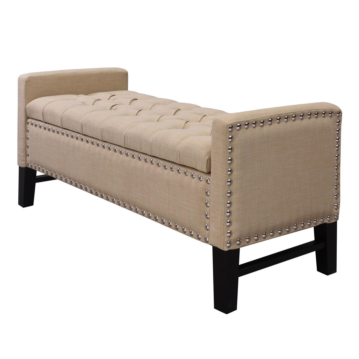 Emmaline PU Leather/Linen/Velvet Button Tufted Nailhead Trim Storage Bench