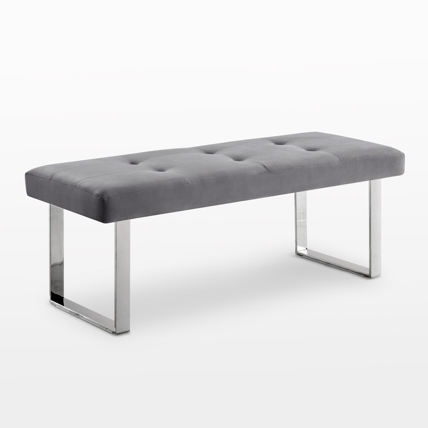 Alonso PU Leather/Velvet Tufted Square Metal Leg Bench With Gold/Chrome Legs