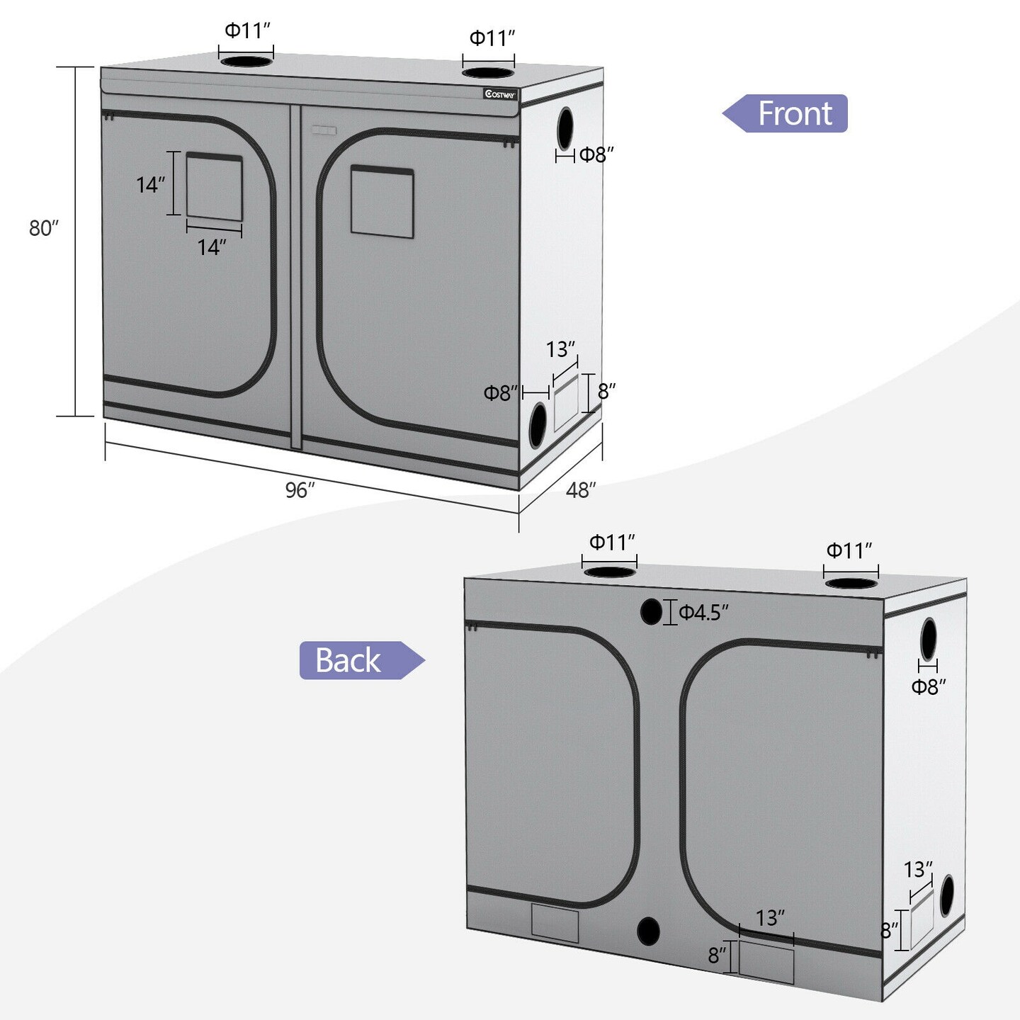 4 x 8 Grow Tent with Observation Window for Indoor Plant Growing