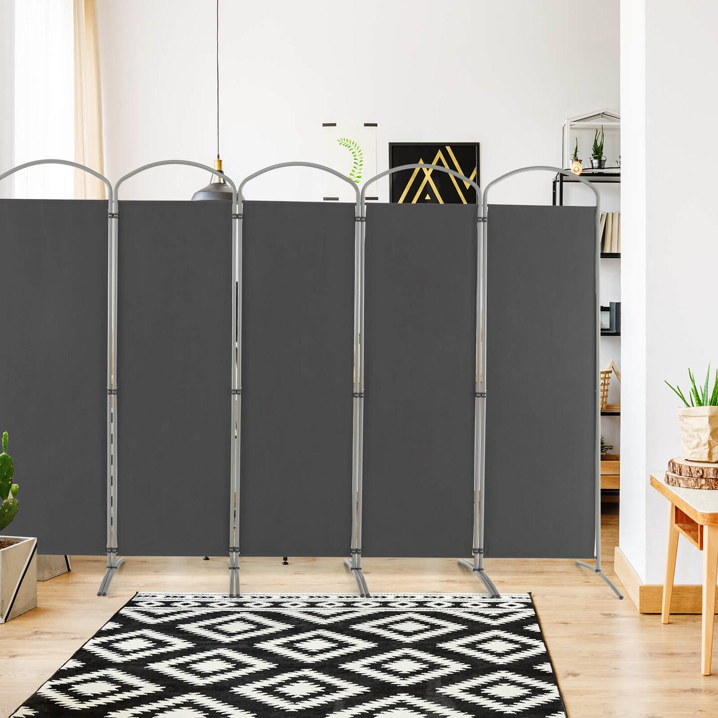 Extra Wide 6-Panel Folding Room Divider Privacy Screen with Metal Frame for Office or Bedroom