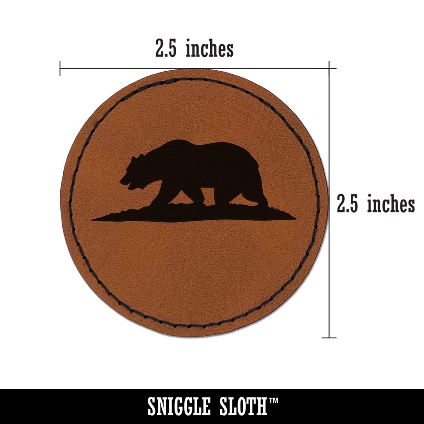 California Flag Bear Solid Round Iron-On Engraved Faux Leather Patch Applique - 2.5&#x22;