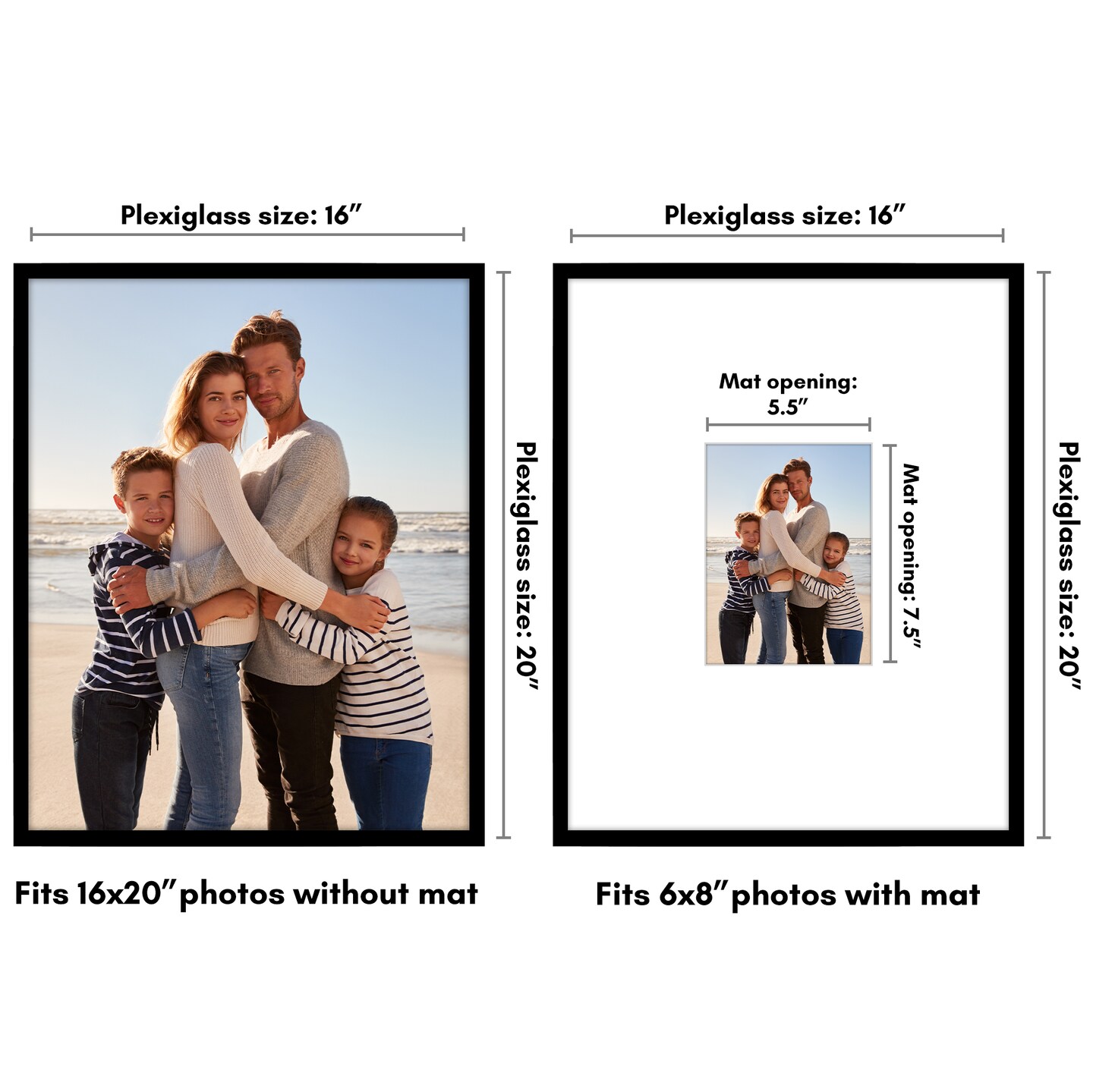 Americanflat Thin Border Picture Frame with Oversized Mat - Oversized Mat Photo Frame - Plexiglass Front Cover - Hanging Hardware - Black