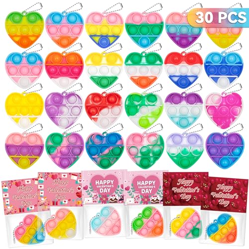 30 PACK Valentines Day Gifts for Kids with Gift Box Valentines Mini Pop  Keychain Fidget Toys in Bulk Valentine Exchange for Toddlers Girls Boys  School