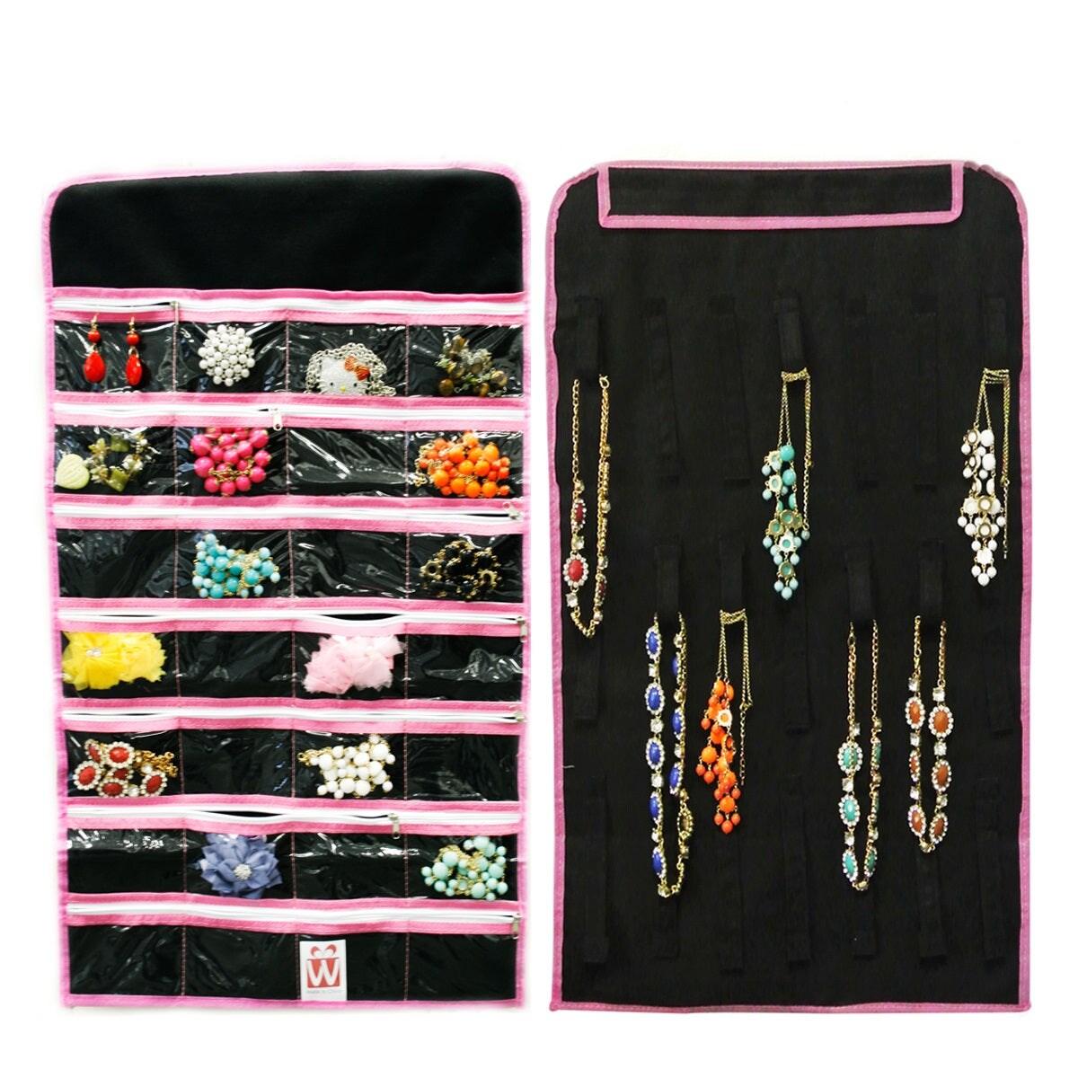 28 Zippered Pockets Hanging Jewelry Organizer with 21 Holding