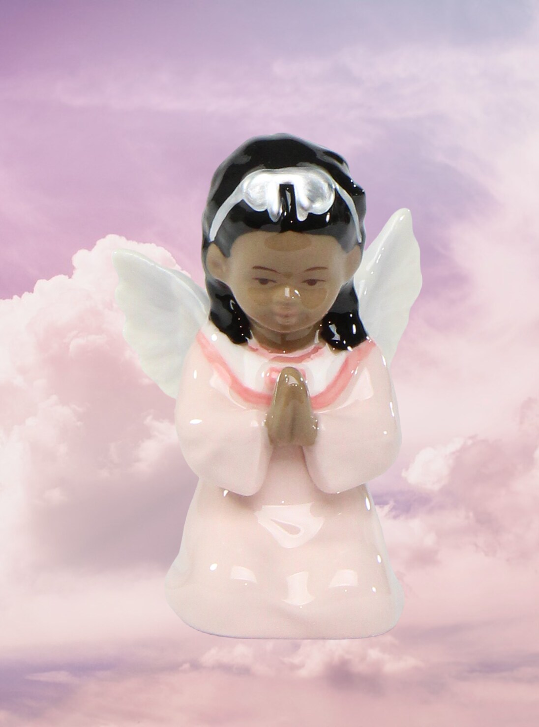 Ceramic African American Guardian Angel Girl Praying Figurine, Home D&#xE9;cor, Religious D&#xE9;cor, Religious Gift, Church D&#xE9;cor, Baptism Gift