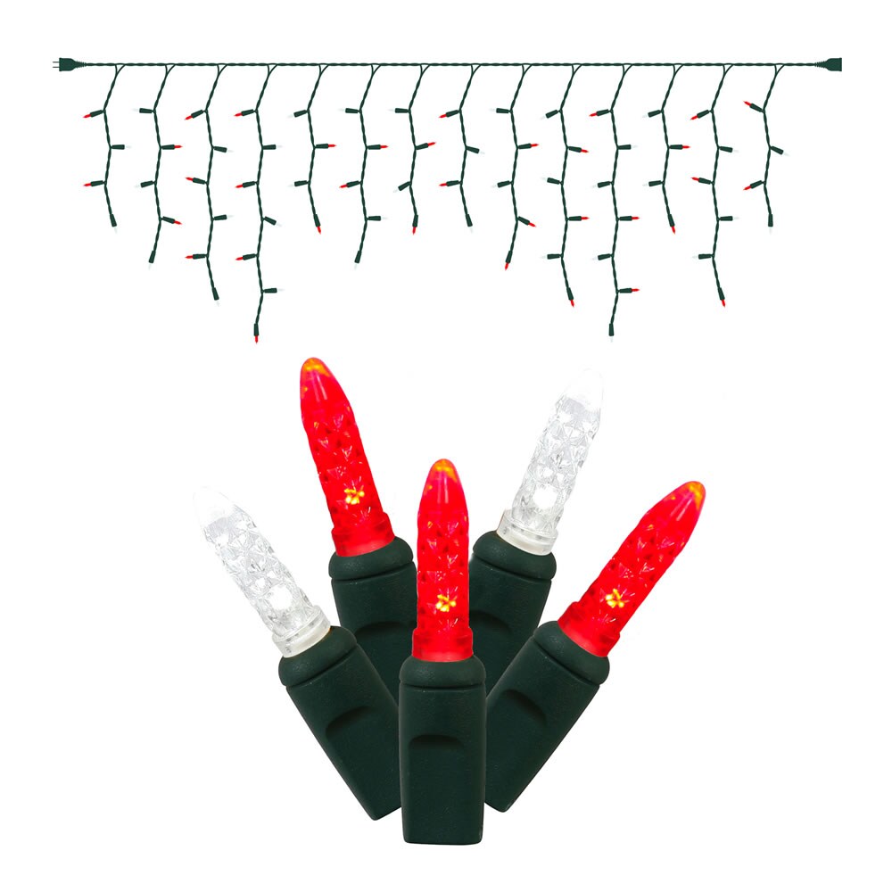 70 Red-Pure White LED Lights / Green Wire 7Ft. Icicle Christmas Light Set