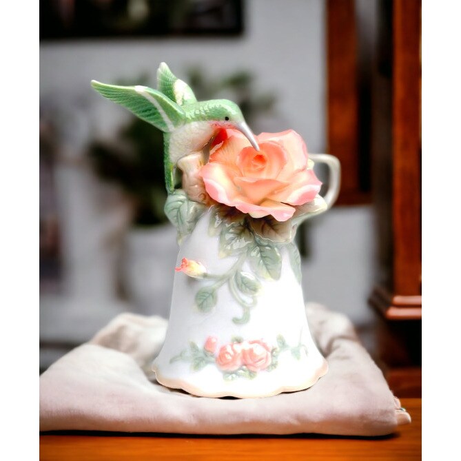 kevinsgiftshoppe Ceramic Hummingbird With Rose Bell Home Decor   Birdwatcher Spring Decor