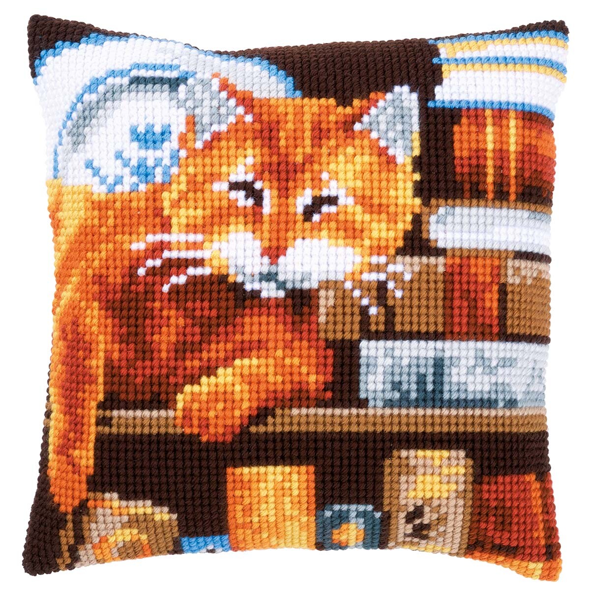 Vervaco  Cross Stitch Cushion Cat &#x26; Books Needlepoint Kit