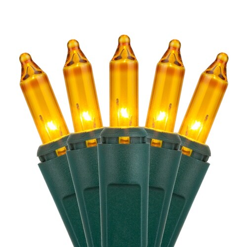 100 Yellow Mini Lights, Green Wire, 2.5&#x22; Spacing