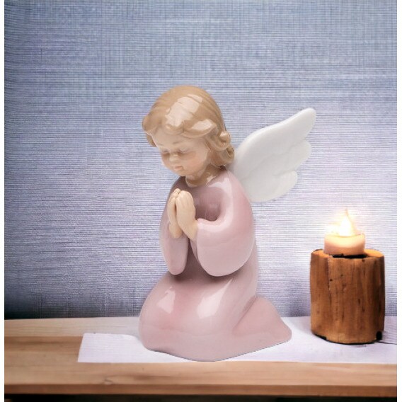 kevinsgiftshoppe Ceramic Praying Angel Girl with Wings Figurine Home Decor Religious Decor Religious Gift Church Decor