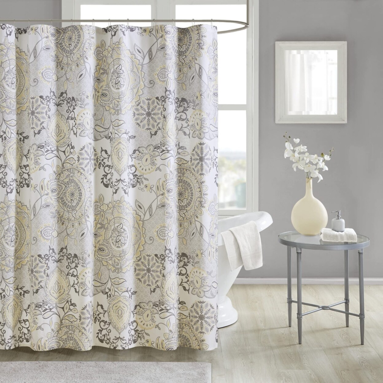 Madison Park   Isla 100% Cotton Percale Shower Curtain, Yellow - 72x72&#x22;