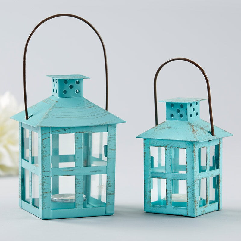 Vintage Blue Distressed Lantern - Medium (Set of 2)