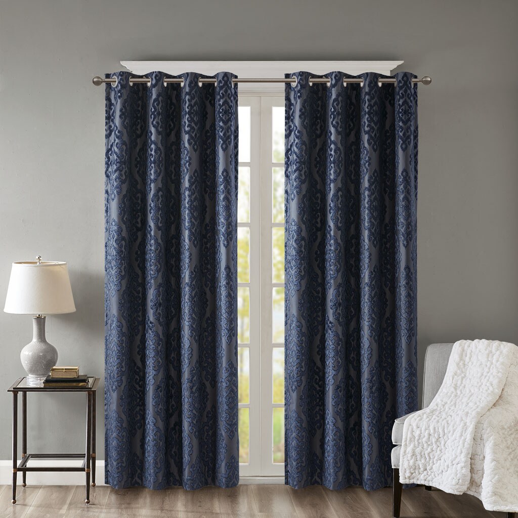Gracie Mills   Knitted Jacquard Damask Total Blackout Grommet Top Curtain Panel