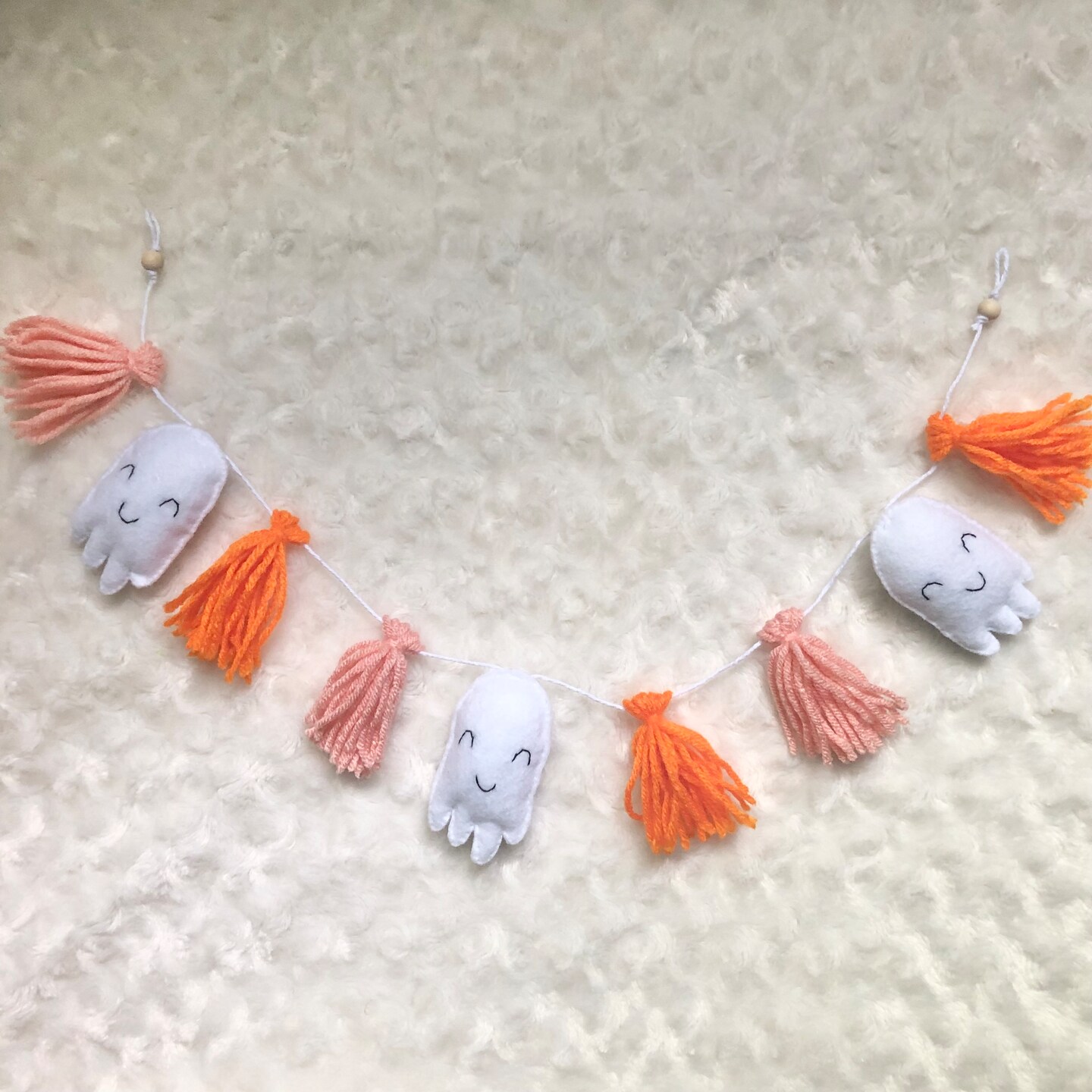 Felt Ghost and Tassel Garland- Cute Ghosts, Orange, Coral, Bright Halloween  Decor