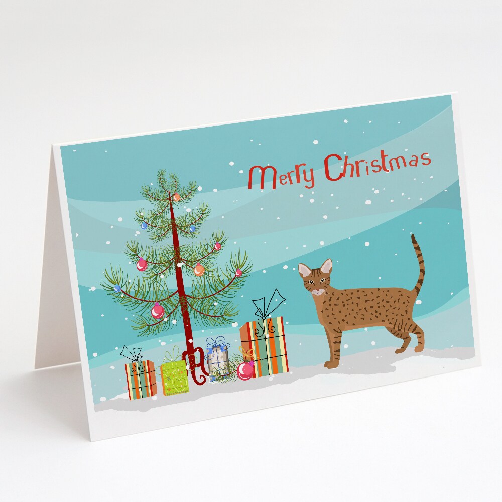Caroline&#x27;s Treasures Ocicat Cat Merry Christmas Greeting Cards and Envelopes Pack of 8