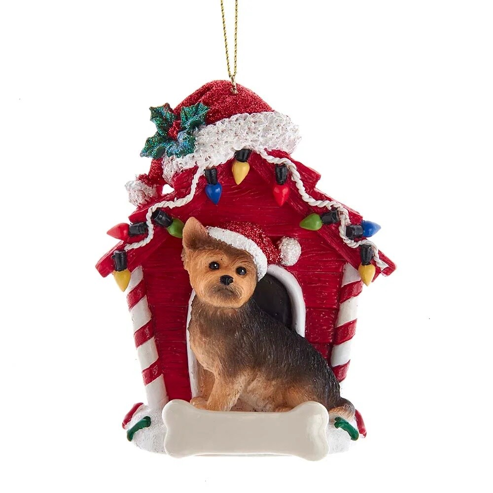KSA Pack of 6 Personalized Yorkshire Terrier with Dog House Christmas Ornaments 3.75&#x22;
