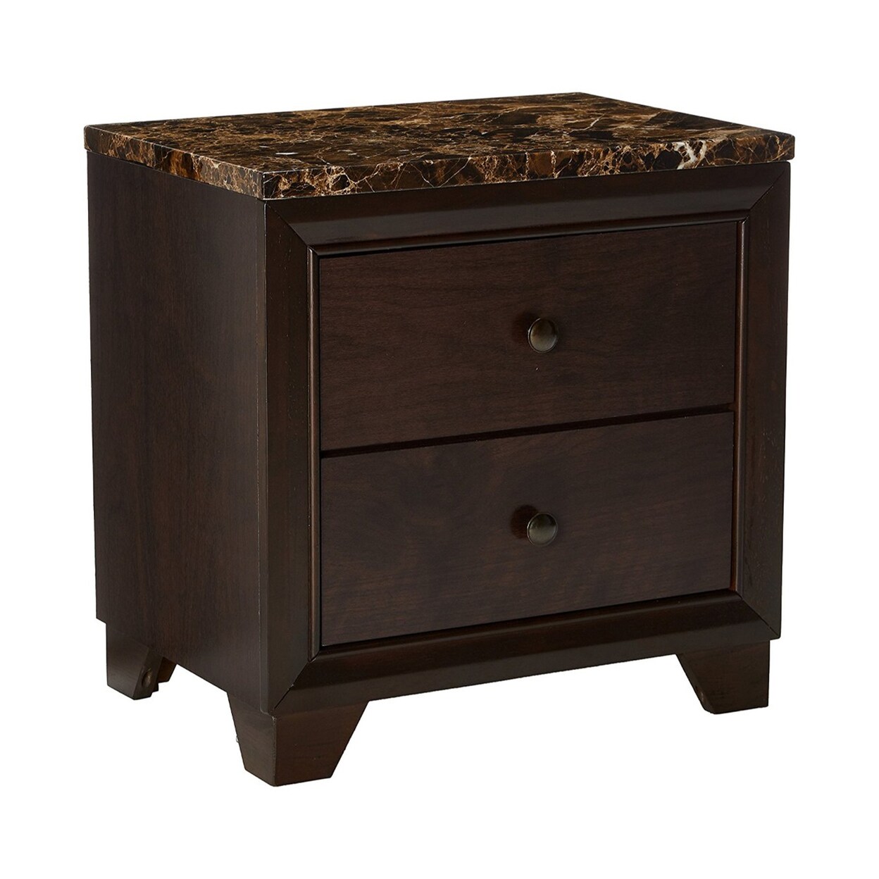 Coaster 2 Drawer Wooden Nightstand with Faux Marble Top, Cappuccino Brown- Saltoro Sherpi