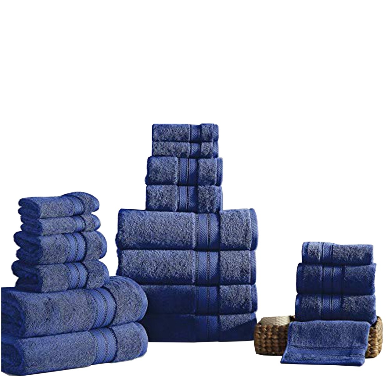 Saltoro Sherpi Bergamo 18 Piece Spun loft Towel Set with Striped Pattern The Urban Port, Dark Blue-