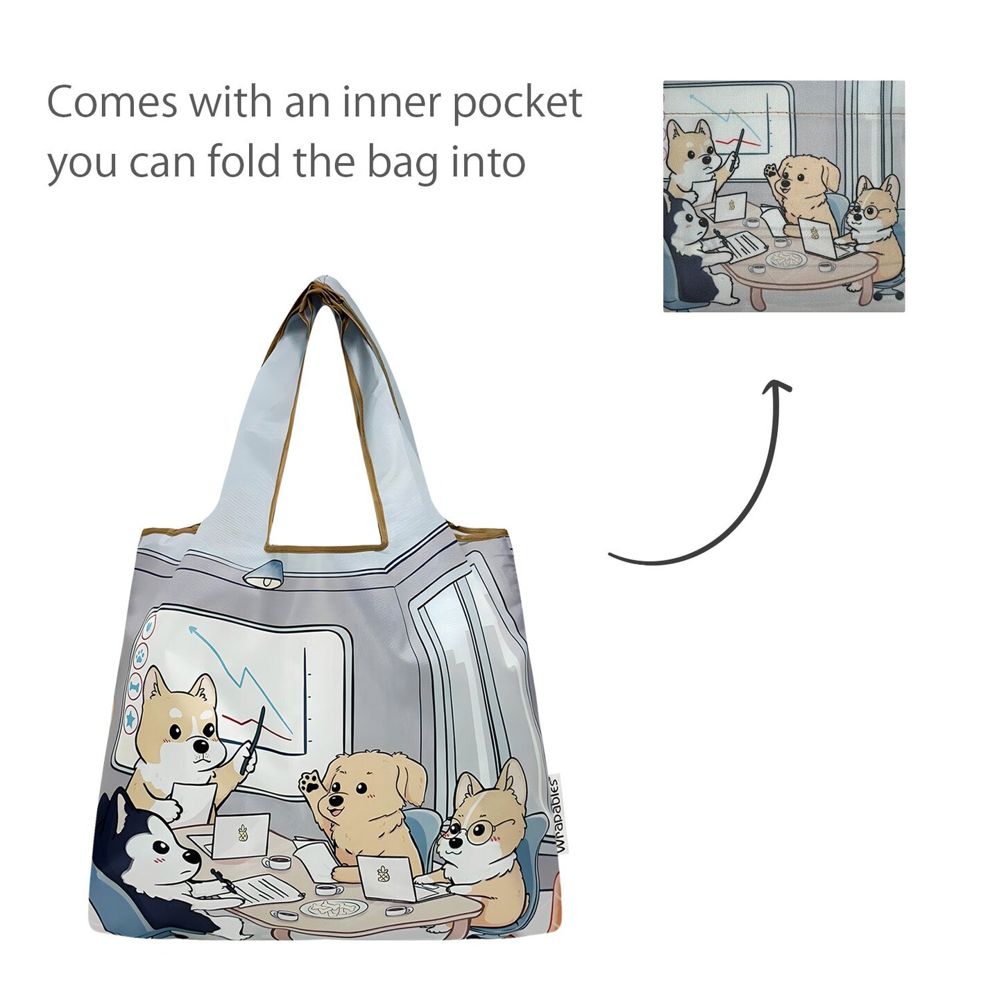 Wrapables Medium Foldable Tote Nylon Reusable Grocery Bag (Set of 2), Dogs Rule