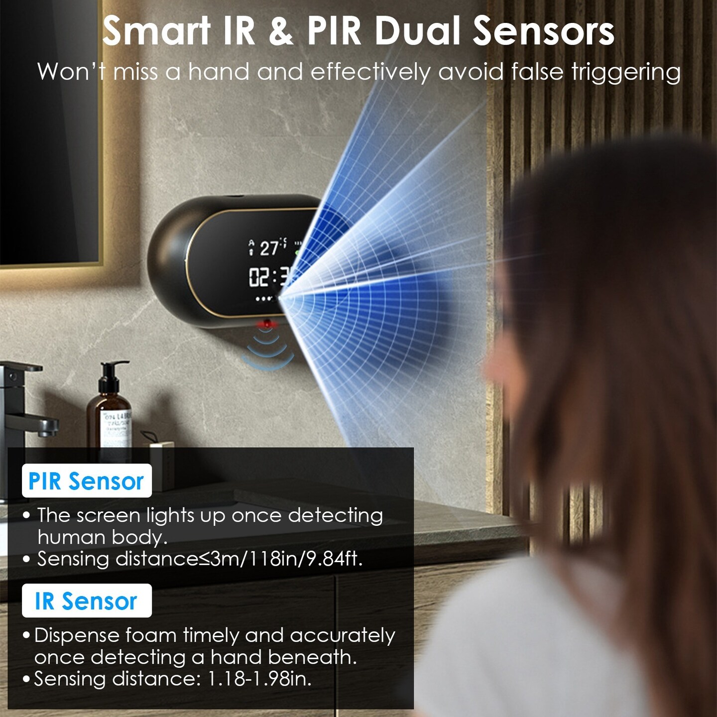Automatic Wall-Mounted Soap Dispenser - Touchless Infrared Sensor, Liquid Foam, 450ml, with Clock and Temperature Display, USB Rechargeable